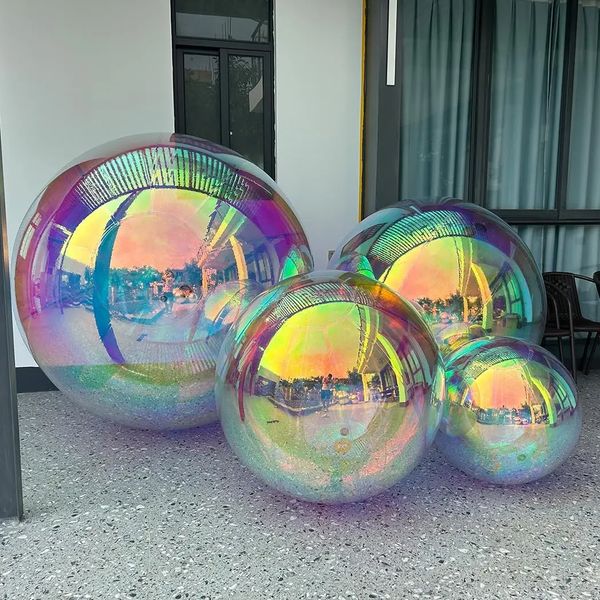 wholesale Iridescent Inflatable Mirror Ball Big Shiny Balls Airtight Giant Mirror Balloon Large PVC Sealed Sphere For Wedding Decoration