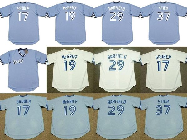 CUSTOM NEW College Baseball Wears baseball Men 19 FRED McGRIFF 37 DAVE STIEB 29 JESSE BARFIELD 17 KELLY GRUBER Toronto 1999 Baseball Jersey
