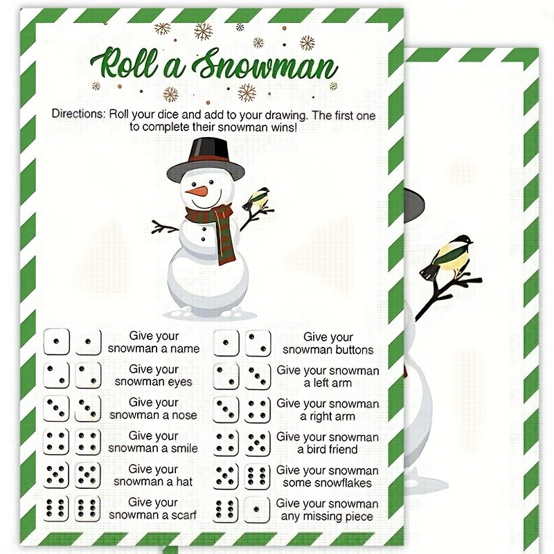 TEMU 20pcs Snowman Roll Game, Dice Rolling Winter Family Christmas Activity, Holiday Classroom Games, Double-sided Printed Card Set For Parties