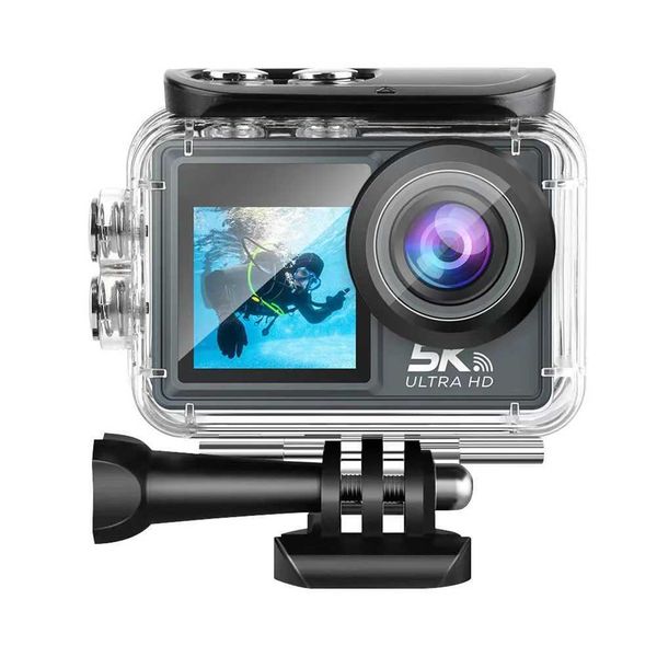 Sports Action Video Cameras 5K 30F Action Camera Dual I Screen Waterproof Sport Camera 170 Degree Wide Angle Bike Action Cam WiFi Timed Phot