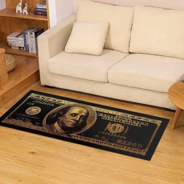 Carpets Black Gold 100 Dollar Bill Money Kitchen Floor Mat Home Decor Hallway Balcony Laundry Runners Rugs Bathroom Non-slip DoorMat