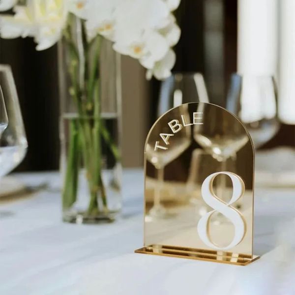 Gold Mirror Wedding Table Numbers Signs 3D Decor with Stand 240819