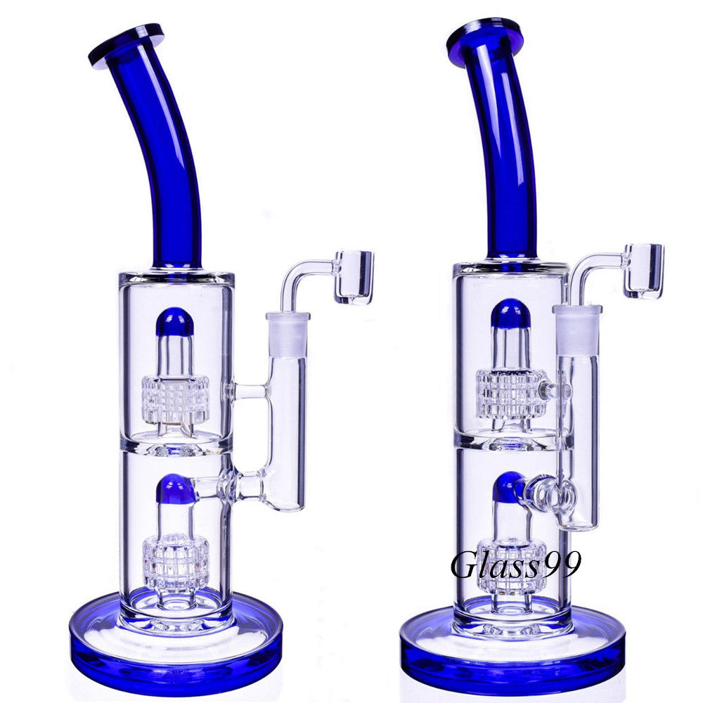 Blue Stereo Matrix Perc Hookah Bongs Thick Glass Water Pipes Double Chamber Dab Rig Bubblers Arm Tree Percolator Smoking Shisha Accessory with 14mm
