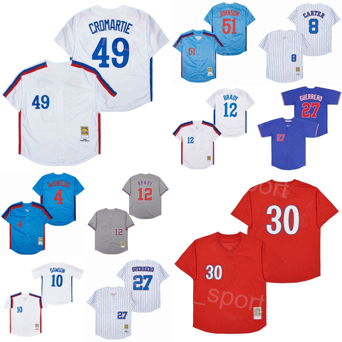 Vintage Baseball 51 Randy Johnson Jerseys 1982 2000 Retro 37 Steve Rogers Tom Brady Gary Carter Andre Dawson Tim Raines Pete Rose Larry Walker Warre