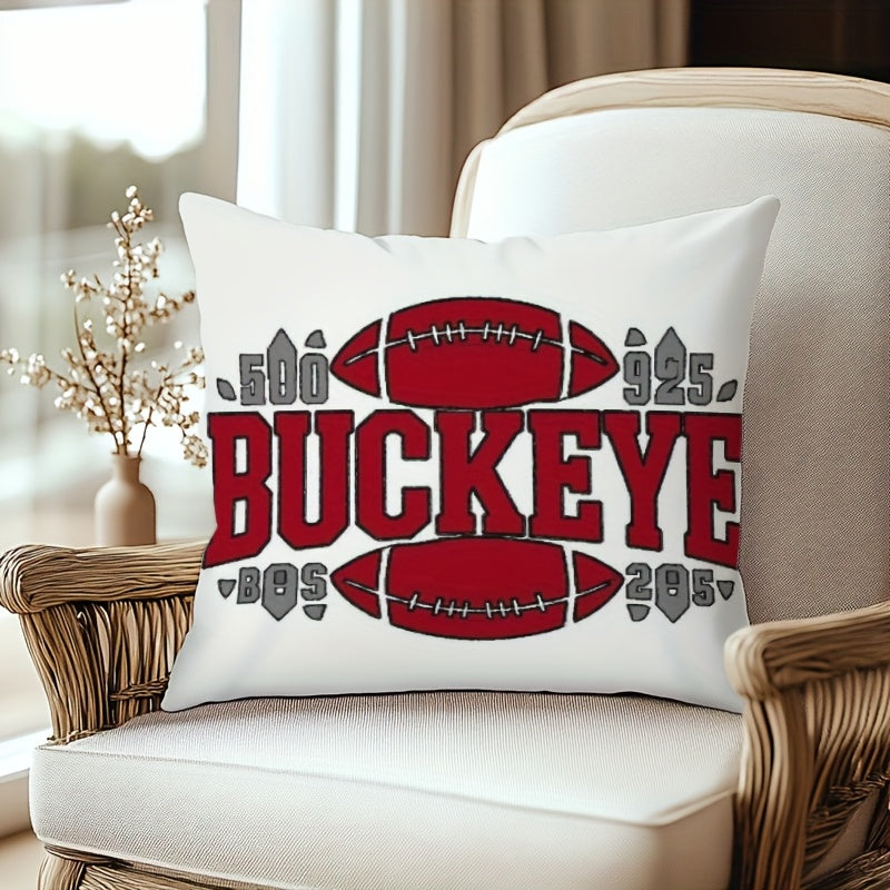 TEMU 1pc, Square Pillow Cover,a White T-shirt With The Words "" And 2 Footballs In Red And Gray Text Set Against A White