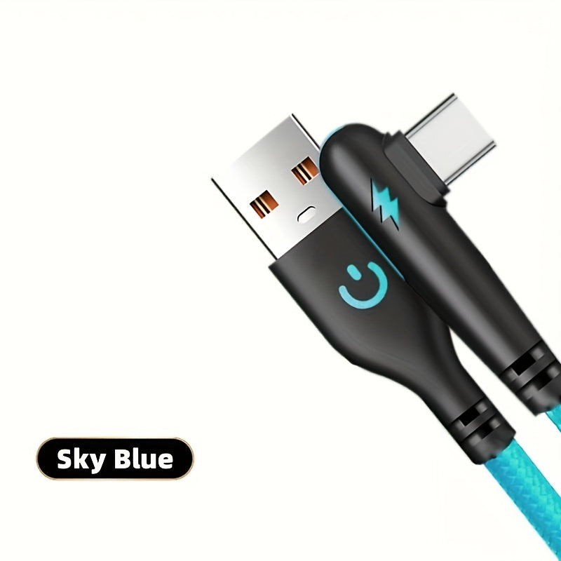 TEMU Heavy-duty Usb-c Fast Charging Cable - 80w+ Power, 90° Right-angle Connector | Compatible With Xiaomi, For Huawei, Phones, Tablets, Laptops |