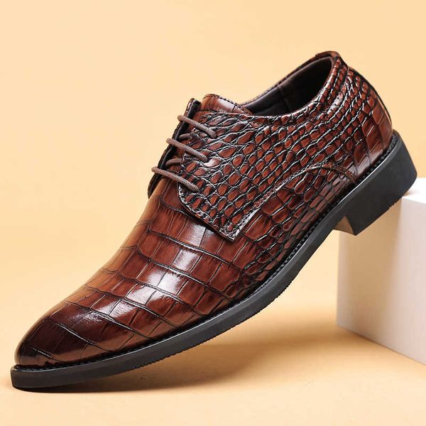 Men Dress Shoes Leather Shoes Mens New Business Formal Casual Shoes Crocodile Pattern Mens British Korean Version Pointed Casual Shoes 24100