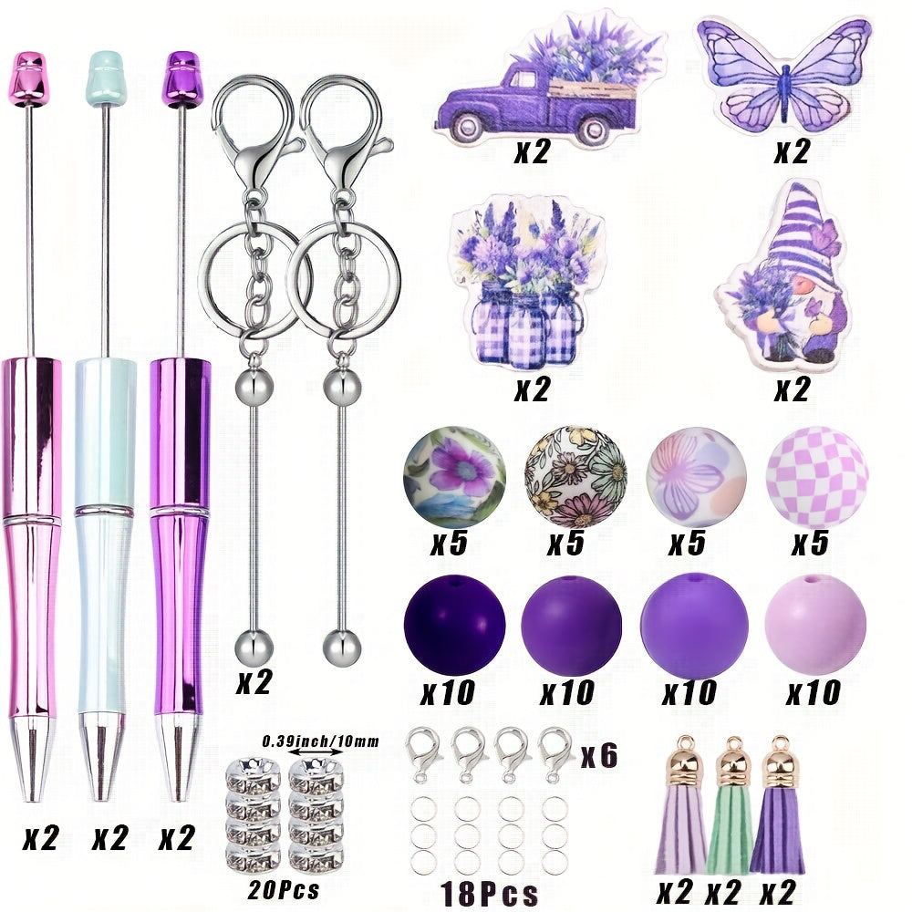 TEMU Halloween Gifts 8pcs Keychain Bead Pen Set, Featuring Plastic Bead Pens Designed For Flowers, Cars, And Gnomes, Pen Making Supplies, 1mm
