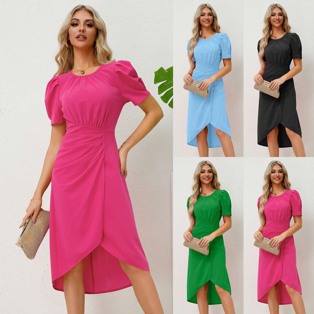 Professional Summer New Women&#039;s Round Neck Bubble Sleeves Slim Fit Style Dress