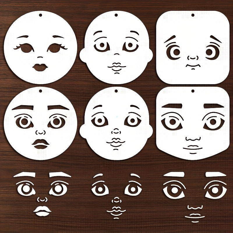 TEMU 6pcs Large 3.9x3.9 Inch Facial Stencils Templates - Reusable, With Different (smiling, Serious, ) - For Painting, Crafts, Doll Making, Home