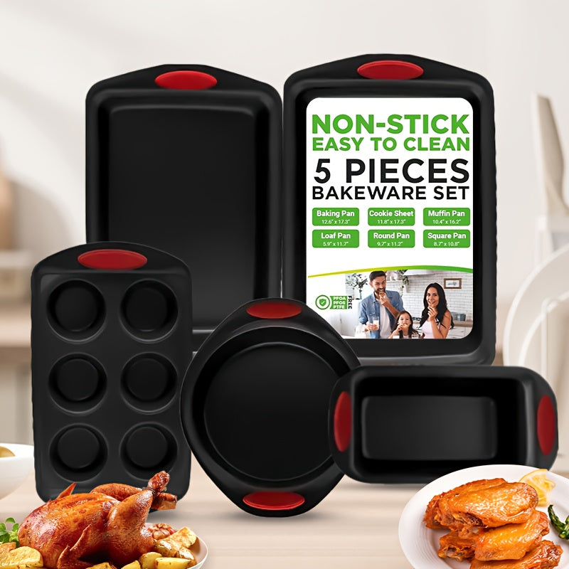 TEMU Nonstick Bakeware Set - 24-6-3pcs Baking Pan Tray Set With Silicone Handles & Utensils, Baking Sheet, Carbon Steel , Baking Dish, Baking Pans,