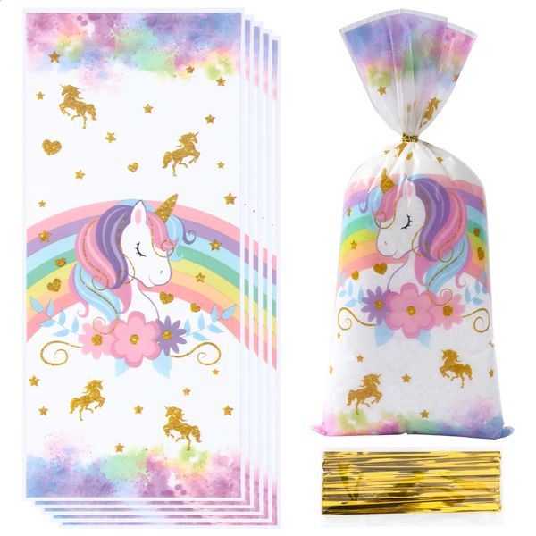 2550100pcs Unicorn Theme Candy Packing Bags Birthday Party Decoration Kids Baby Shower Wedding Gift Bag Supplies 250113