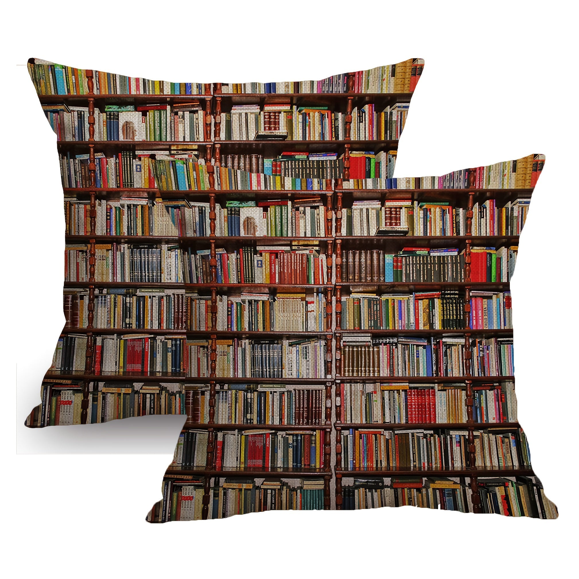 TEMU 2pcs Cozy Short Plush Throw Pillow Covers, 18x18 Inches - Bookshelf Design For , Farmhouse Decor Cushion Cases With Zipper Closure, Machine