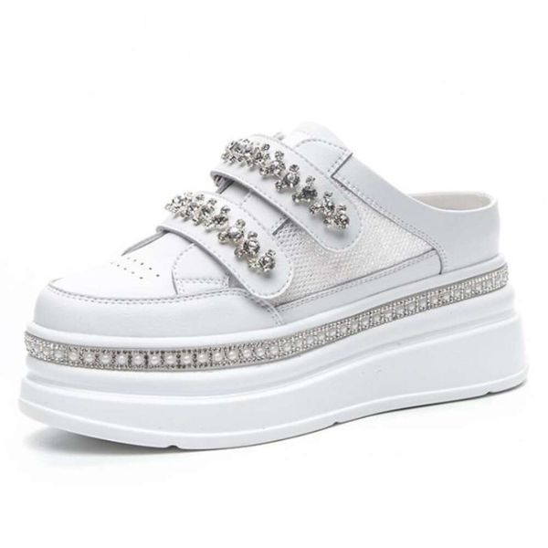 7cm Skate Board Vulcanized Chunky Block Boot Bling Platform Wedge Sneakers Cow Genuine Leather Mesh Breathable Summer lady Shoes dhshoesad