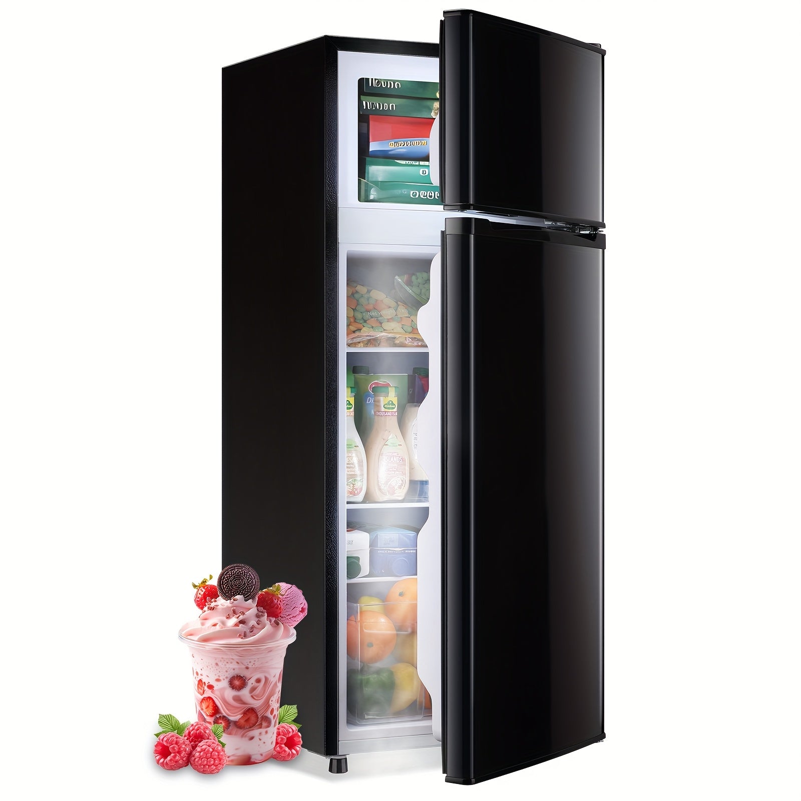 TEMU Wanai Double Door Small Refrigerator With Freezer, 3.5-4.5-5.0 Cu.ft Small Fridge With 7 Level Adjustable Thermostat & Removable Shelves, Mini
