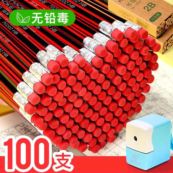 Pencils 100pcs - lot wooden pencil HB pencil with eraser children&#039;s drawing pencil school writing stationery 231212