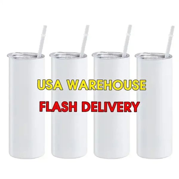 US CA STOCK 20oz STRAIGHT Tumblers Blank Sublimation Slim Cup Coffee with Lid and Plastic Straw Beer Mugs 4.23