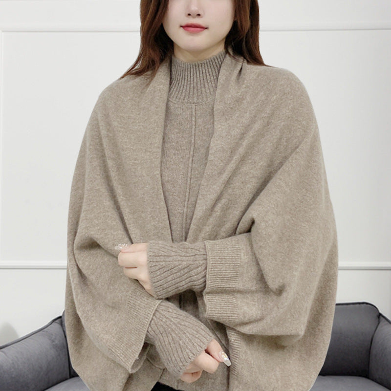 K1123 Cashmere shawl women autumn and winter outerwear 2024 new style warm fashionable high-end knitted cloak dual-purpose scarf