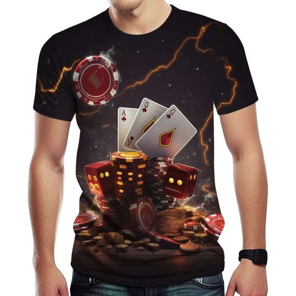 T shirt Mens Novelty T Shirt Casino Chips and Poker Print Summer T-Shirt shirts tshirt graphic tee Casual tops summer clothes Short sleeve F
