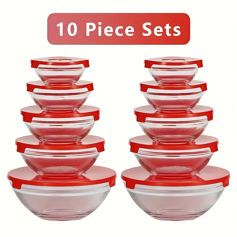 TEMU 10pcs Mini Glass Mixing Bowls Set, Microwave Safe, Food-grade, Stackable Nesting Bowls With Lids, Round Salad & Dessert Serving Containers For