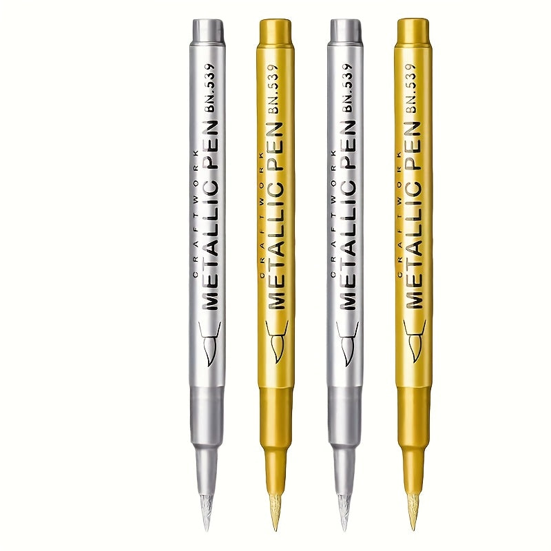 TEMU 4pcs Golden & Silvery Permanent Marker Pens - Waterproof, Ideal For Diy Crafts, Resin Art, And Office Supplies, Model Building Painting Tools,