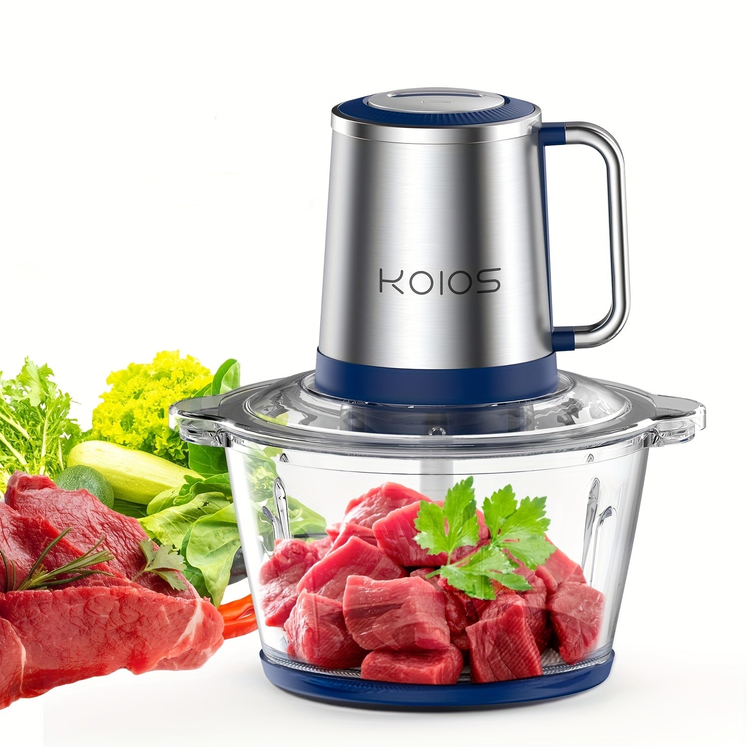 TEMU Koios 500w Electric Food Processor With 2-speed Control, 8-cup Stainless Steel & 8-cup Glass Bowls - Powerful Meat Chopper & Grinder For