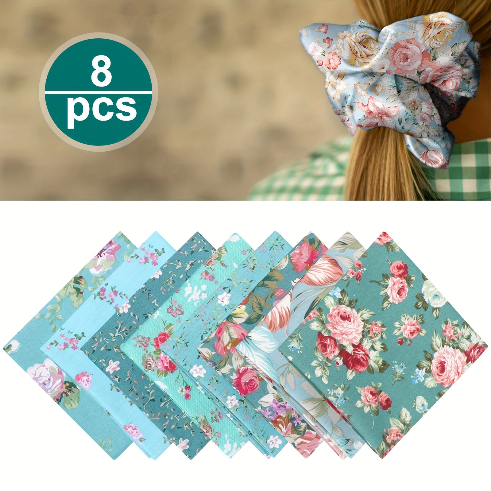 TEMU 8pcs Pre-cut 19.8x19.8" Cotton Squares, Green Diagonal Print Twill Fabric For Clothing Crafts, Doll Outfits, And Home Decor Sewing Projects,