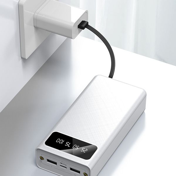 Cell Phone Power Banks Power Bank 30000mah Powerbank Built in Cables Portable Charger External Battery Pack Poverbank With LED Light For Mob