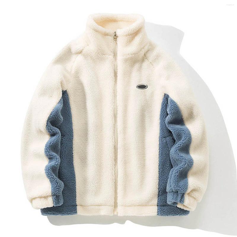 Men&#039;s Jackets Korean Fashion Fleece Jacket Contrast Color Polar Thickened Coat Trendy Y2k Winter For Men Plush Outerwear