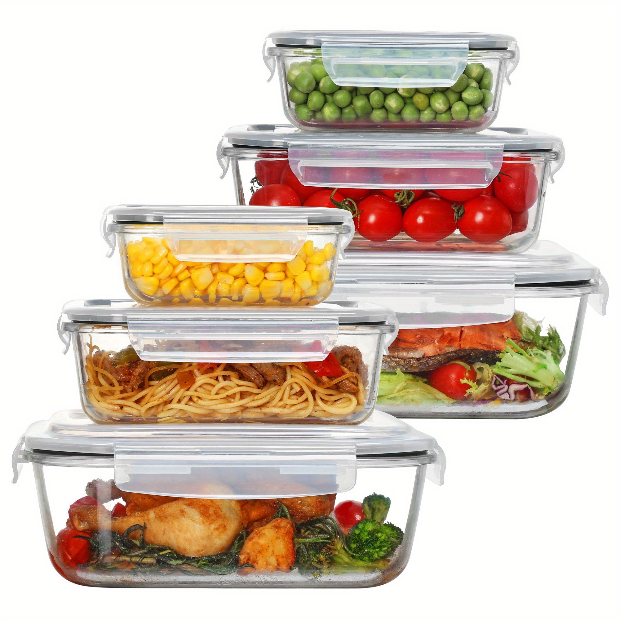 TEMU 2.26l- 76oz Extra Large Glass Food Storage Containers With Lids, 6 Pack Meal Prep Container Set, Airtight Lunch Boxes With Snap Locking Lids For