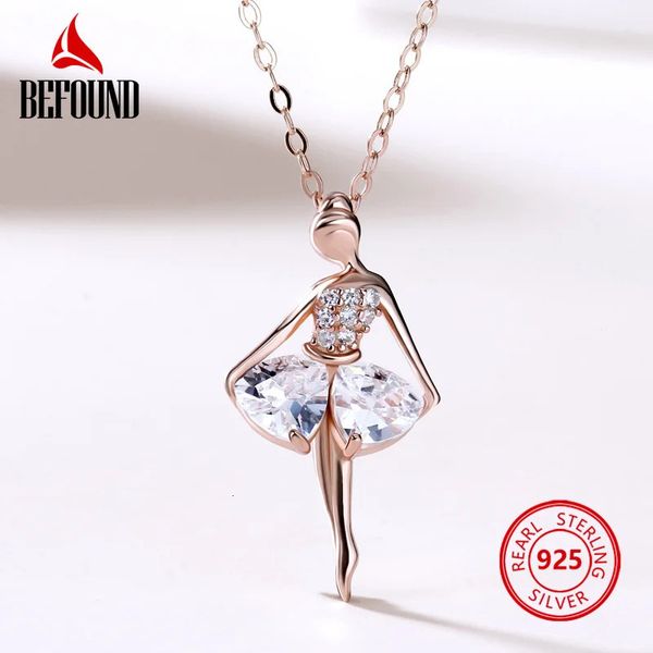 Chokers Elegant Ballet Dancer Shape Pendant Necklace for Women 925 Silver Jewelry Real Certified Rose Gold Zircon Inlaid 231129