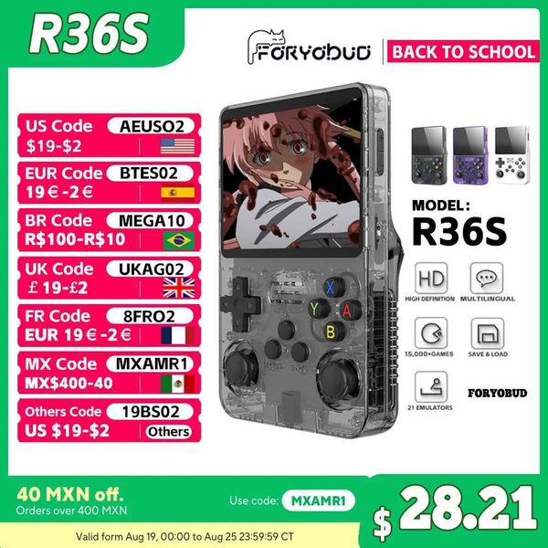 R36S Retro Handheld Video Game Console Linux System 3.5-inch IPS Sn Mini Portable Handheld Video Player 64GB 15000 Games Y241115