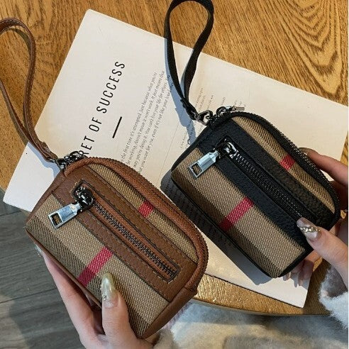 Luxury Brand Designer Bag Top Layer Cowhide High-End Style Card Holder 2025 Spring Hot-Selling Vintage Plaid Small Coin Purse Multi-Functional