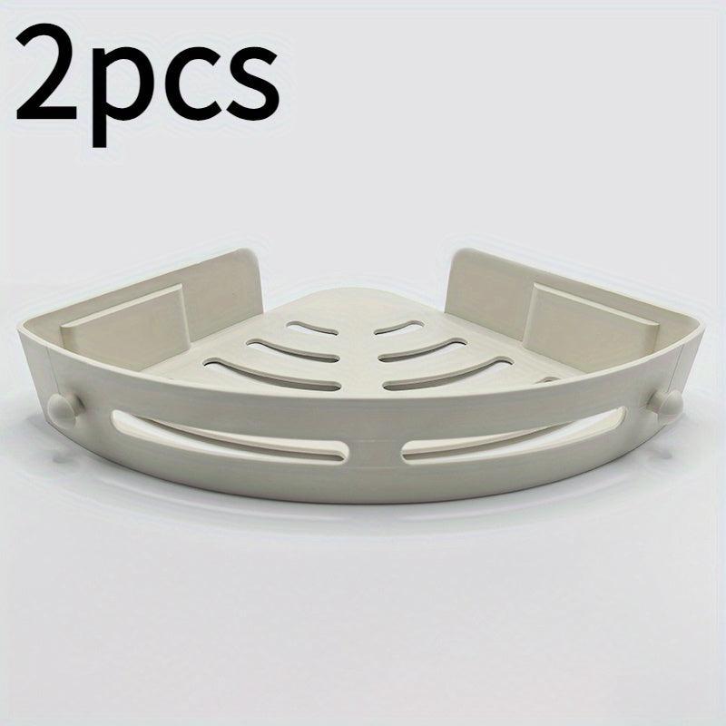 TEMU 2pcs Rust-resistant Plastic Corner Shower Rack - Wall-mounted Bathroom Storage Shelf With Curved Design For Shampoo, Cosmetics & Toiletries -