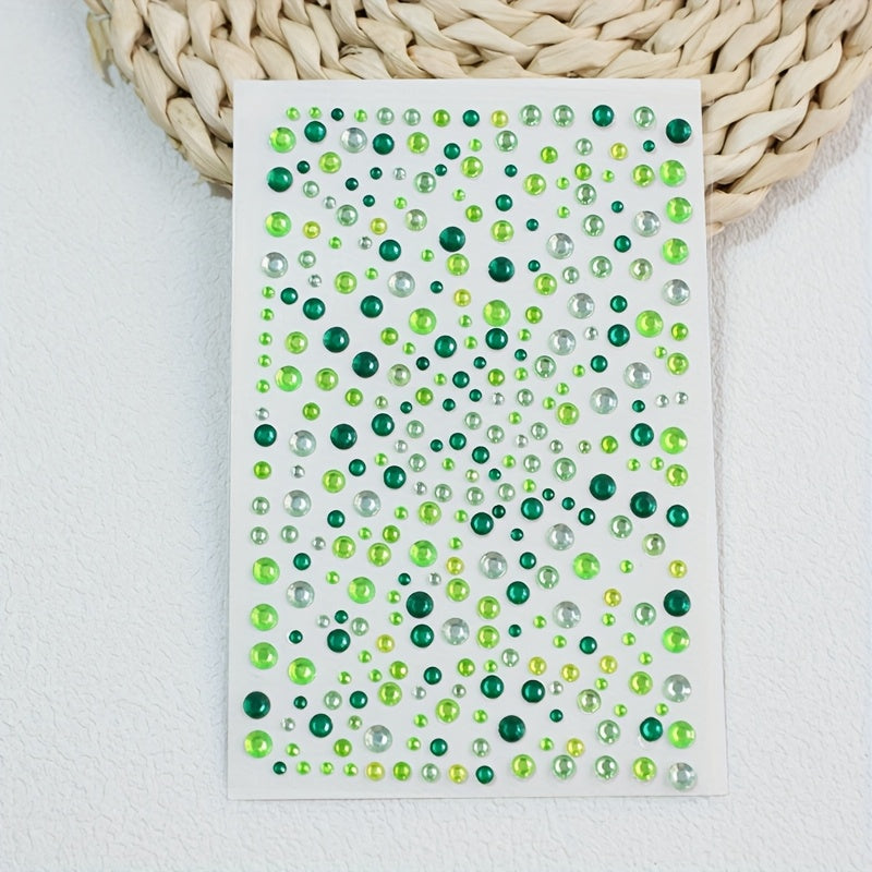 TEMU Synthetic Gemstone Stickers - Round Green & Dark Green Decals For Diy Face & Eye Makeup, Mardi Gras Costume Accessories, Party & Carnival Body