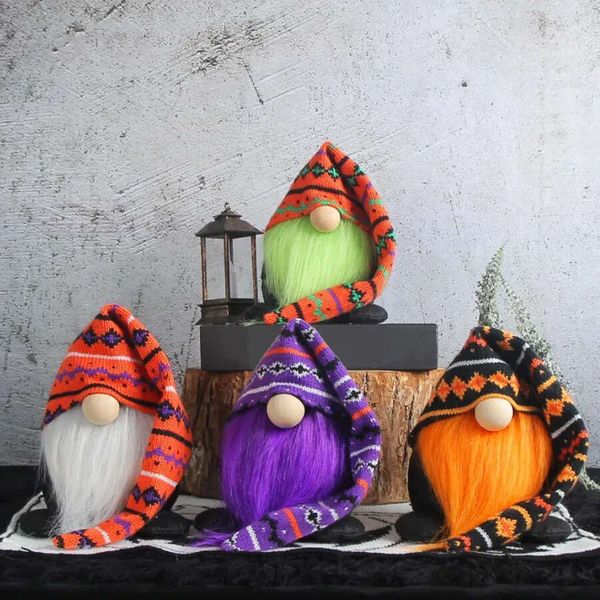 Creative Halloween Knitting Long Hat New Green Bearded Old Man Plush Doll Desktop Decorative Ornaments 0825