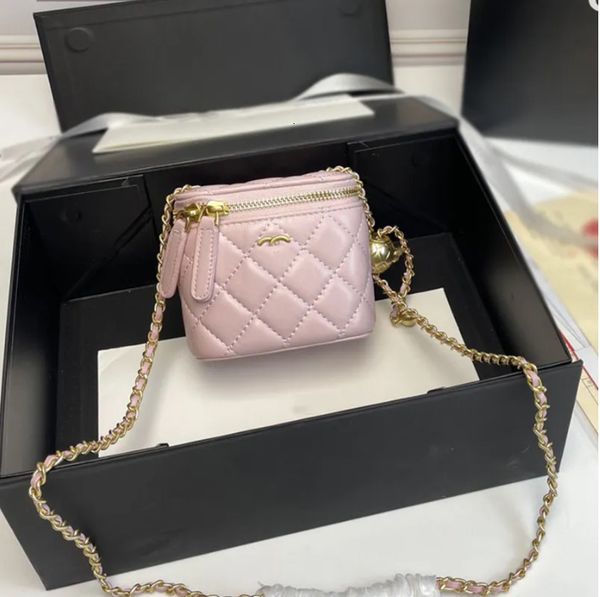 2024 Classic Mini Vanity With Chain Box Trunk Bags Caviar Leather Crush Gold Ball GHW Crossbody Shoulder Designer Handbags