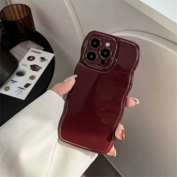 Korean Air Cushion Wave Gorgeous Wine Red Phone Case For iPhone 11 12 13 14 Plus 15 Pro Max Protection Shockproof Soft TPU CoverM240816