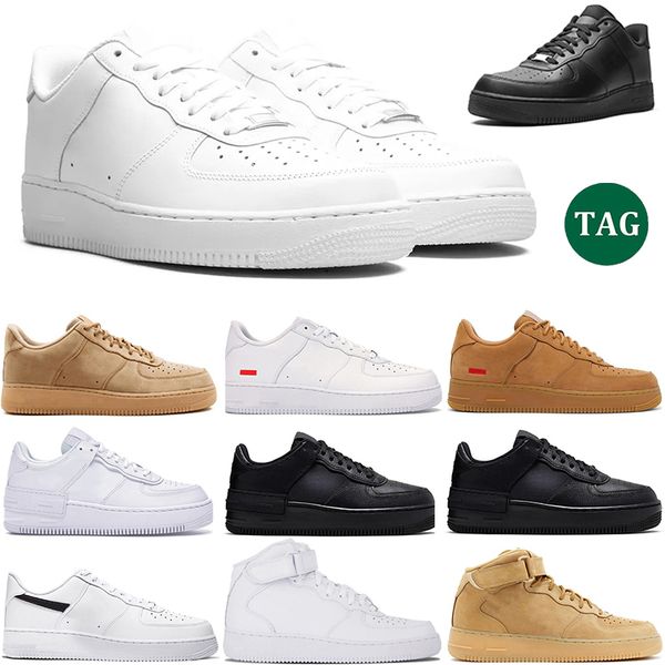 AirForc 1 Mens Casual Shoes OG Classic Triple Whit Black Baixa Utilitário de Trigo Pálido Pale Ivory Just Spruce Aura Shadow Sail Men Women