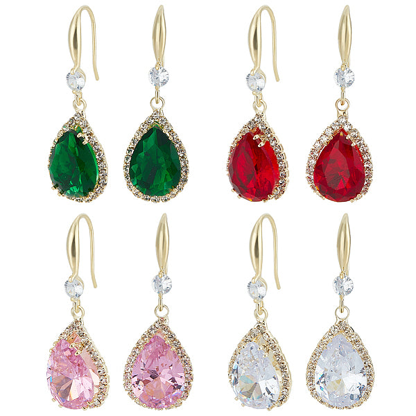 4 paire de boucles d'oreilles pendantes en forme de larme en verre de 4 couleurs
