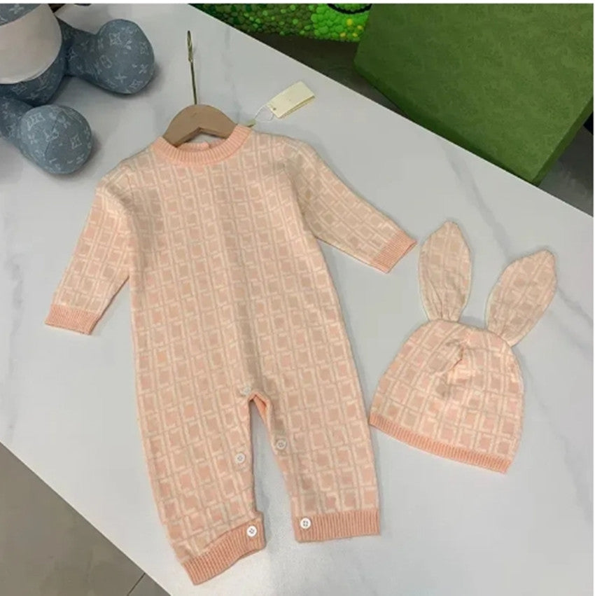 Baby Rompers Designer Kids Long Sleeve Cotton Jumpsuits Infant Girls Cotton cashmere knitting Romper 0-24 month