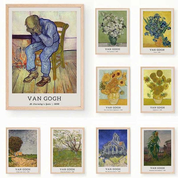 Impressionism Van Gogh Posters Sunflower Vase of Roses Prints Canvas Painting Wall Art Pictures Cafe Exhibition Room Home DecorXJ241209
