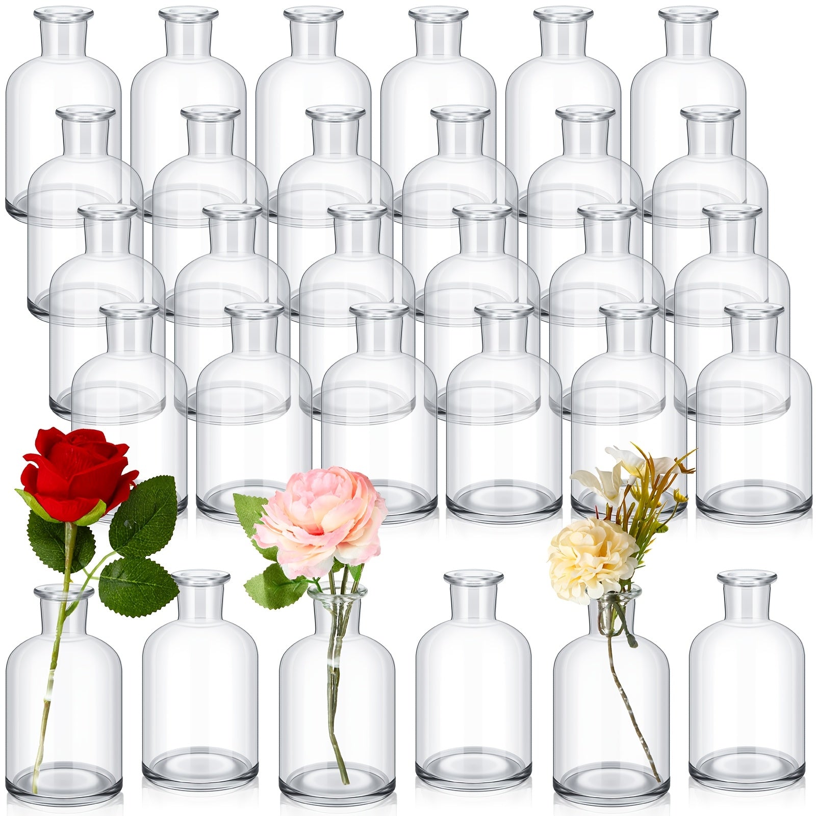 TEMU 30pcs Glass Bud Vases Bulk Small Mini Flower Vases For Centerpieces Decorative Glass Bottles Vintage Rustic Centerpieces Decoration For Wedding