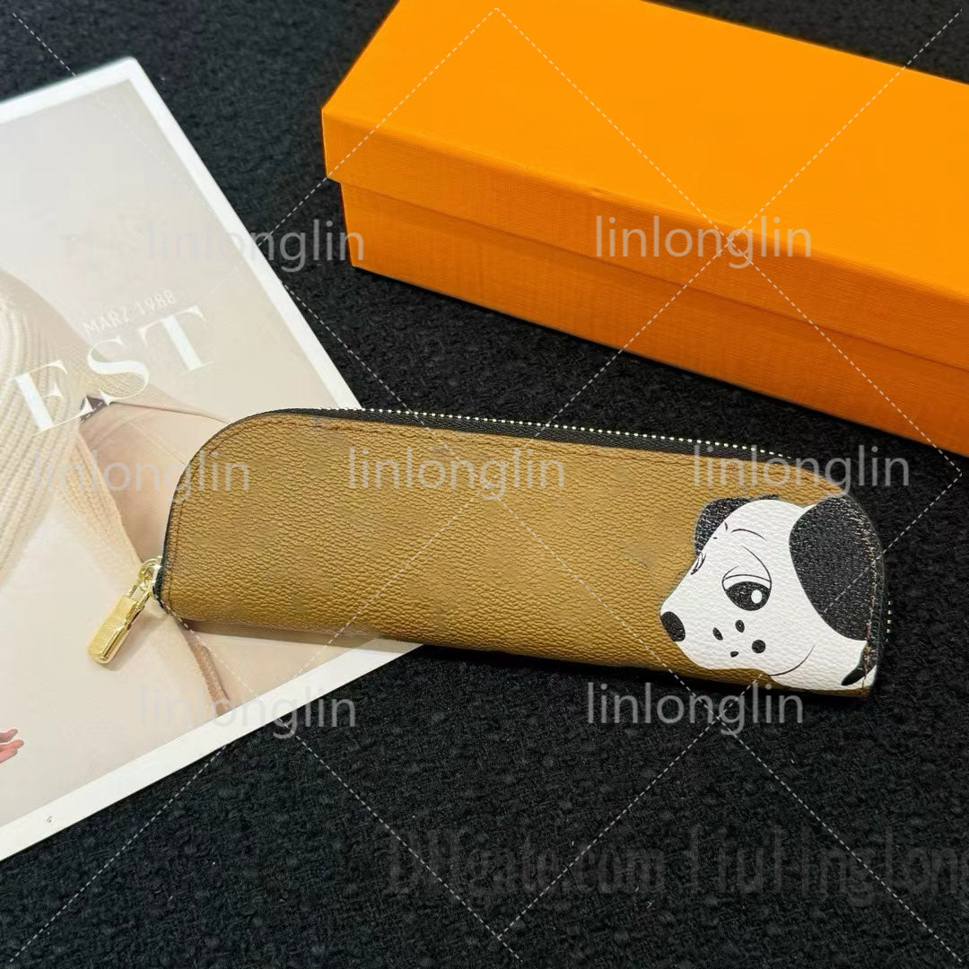 new pencil pouch luxury designer colored leather women zipper pencil case coated canvas pencils box purse wallets coin purse pencil case animal dog