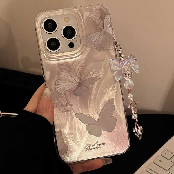 Cartoon Butterfly Laser Shining Pendant Bow Cool IMD Phone Case iPhone 11 13 Promax 14 Plus 12 15 Pro Max Cover M240902