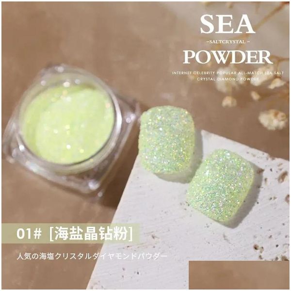 Nail Glitter Jars Sea Salt Crystal Powder Reflective Dia Chrome Iridescent Broken Crystals Decoration Pigment Drop Delivery Otlcs