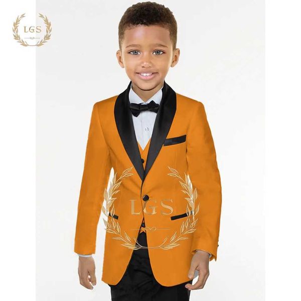 Suits Boys 3-piece suit (green fruit collar jacket + vest + black pants) customized suit for children aged 2 to 16 years old