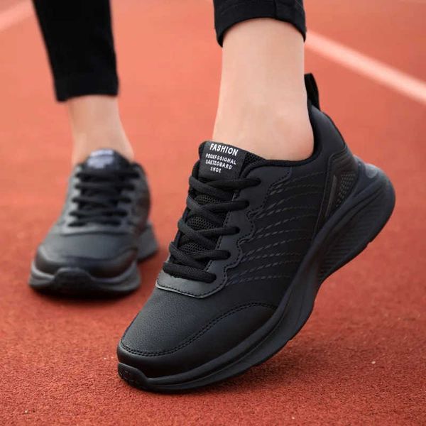 Casual shoes Waterproof Leather Chunky Sneakers for Wen Running Shoes Casual Sports Shoes Black Trainers Autumn Spring Z241119