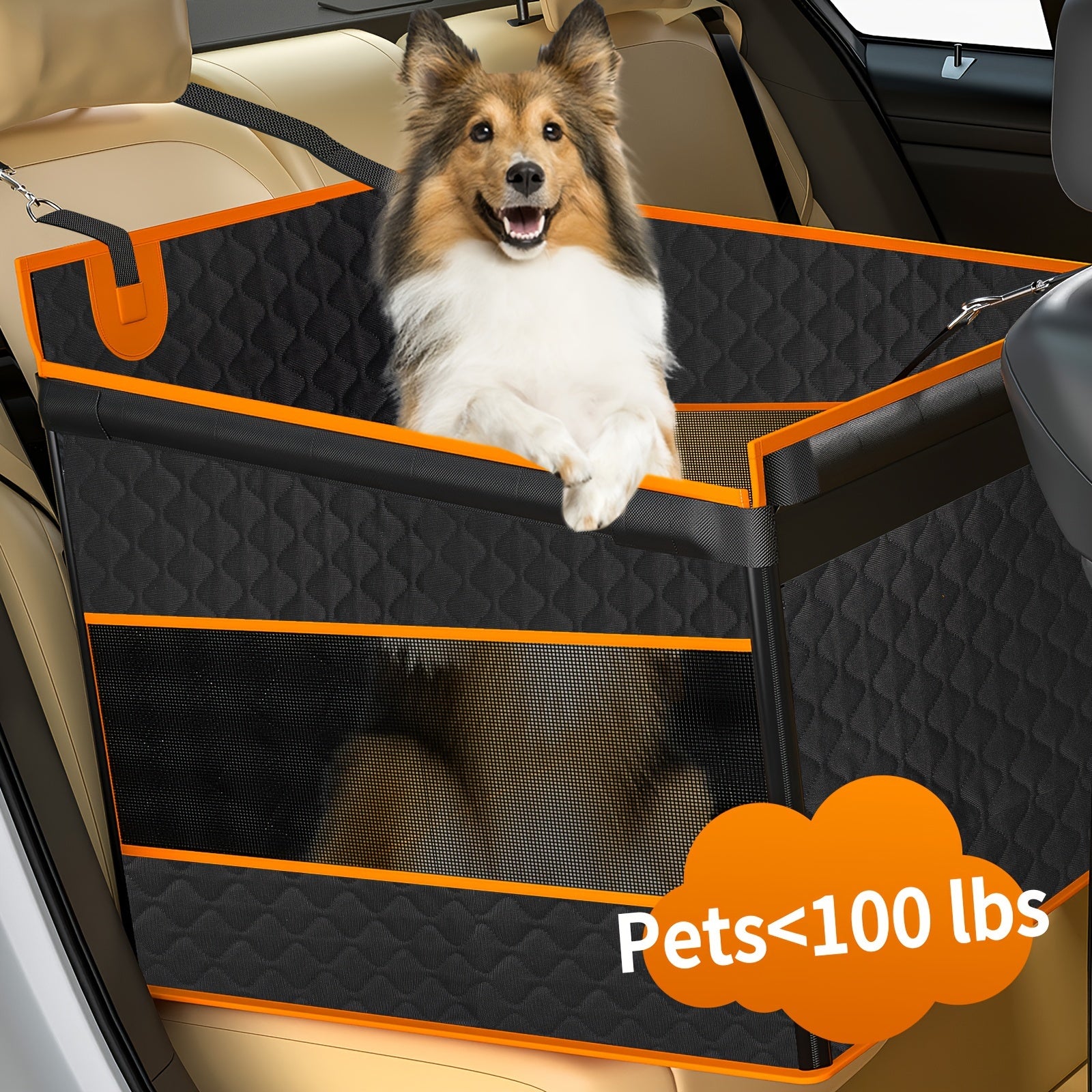 TEMU Large Dog Car Seat For Large Medium Dogs, Pet Car Seat Cover With Load-bearing Plates, Rods, Oxford Cloth, Scratch-resistant, Slip-resistant,