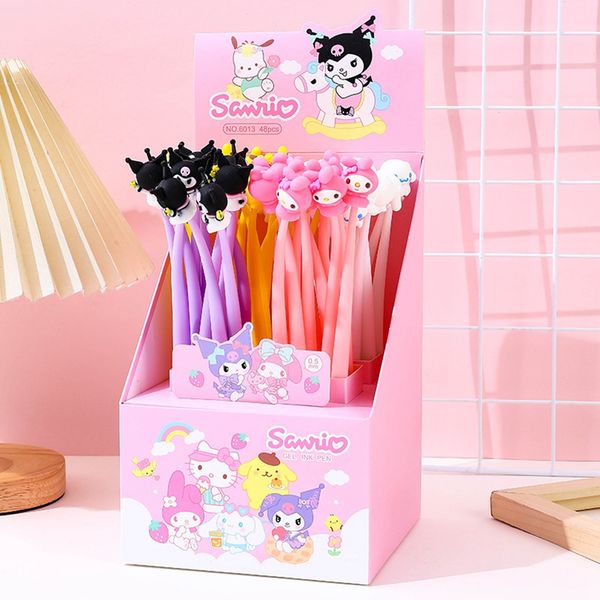 48pcs-lot Cute Soft Swing Black Ink Gel Pen Cartoon Kuromi Shape Student Smooth Writing Pen 0.5mm Stationery School Office Children Gifts 29
